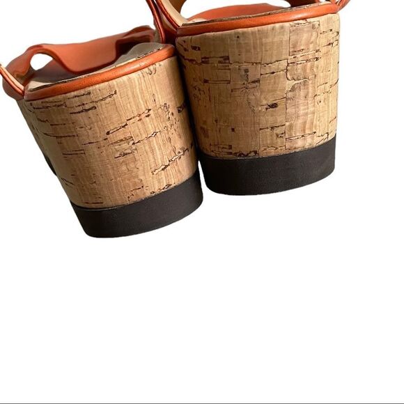 PARLANTI Italy Orange Tan Leather Platform Wedge Cork Sandals 8.5 - Picture 7 of 11